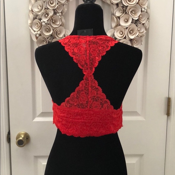 L&B Flower lace detail bralette lace back - Red - Picture 4 of 8